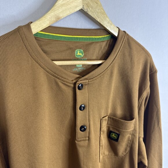 John Deere Thermal Henley Long Sleeve Shirt Men’s XL Brown Waffle Knit Polyester - Picture 4 of 7